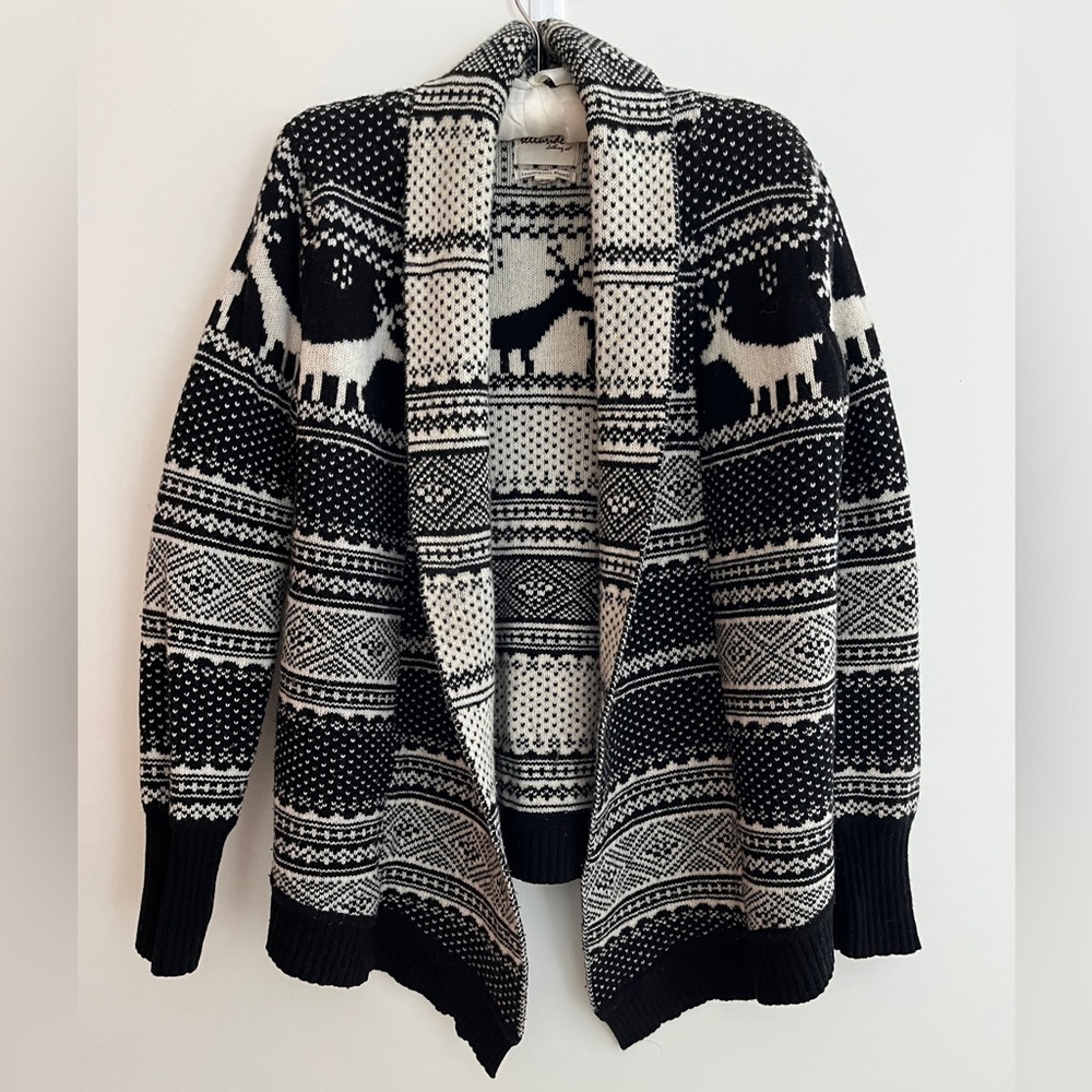 TELLURIDE CLOTHING Sweater Open Front Cardigan Deer Nordic Pattern Lambswool - Picture 4 of 17